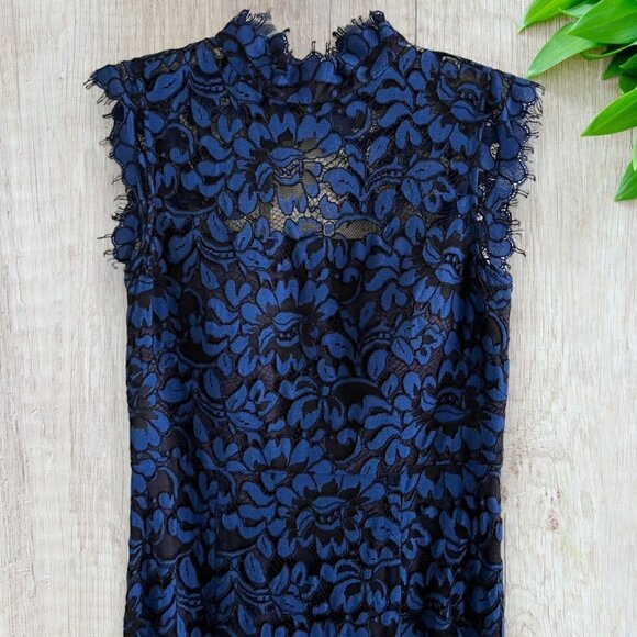 ELIZA J Blue Lace Cutout Back Illusion Mock Sleeveless Gown Prom Formal Dress 10 - Picture 5 of 9